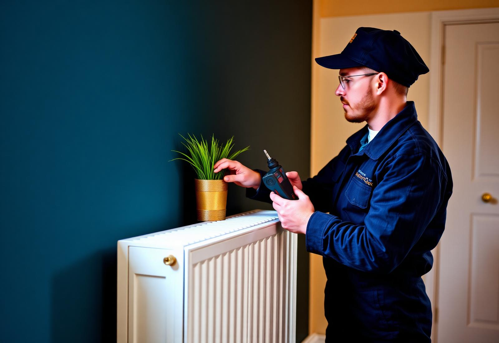 Hampshire heating engineer servicing a domestic radiator